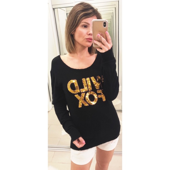 Wildfox Logo Gold Sequin Sweater in Black & Gold - Picture 5 of 7